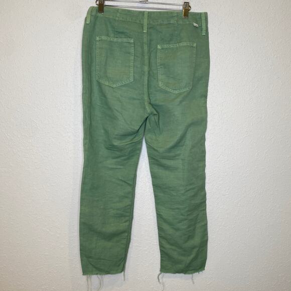 Mother The Shaker Chop Crop Hedge Green Pants Cotton Linen EUC Sz 27 - Picture 4 of 16